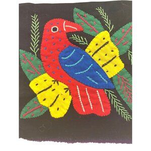 VTG Handcrafted Embroidered Parrot Folk Art Textile Patch 6X5 1/2 Panama